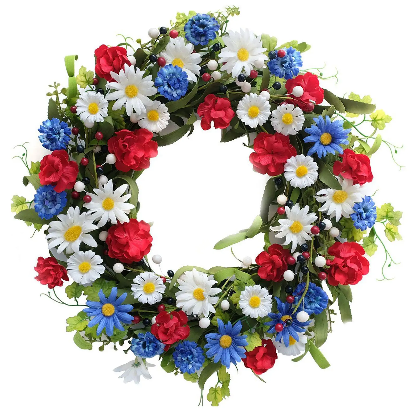 

4th Of July Artificial Flower Wreath Artificial Flower Garlands White Red Blue Colors Memorial Day Flowers Front Door Hanging