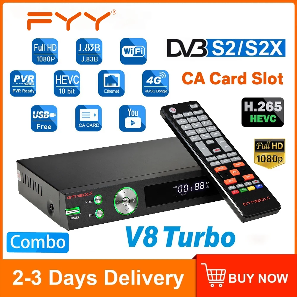 

GTmedia V8 Turbo Satellite TV Receiver DVB S2 T2 Cable Supports CA Card Built-in Wifi H.265 IPTV Receptor Spain Italy TV Box