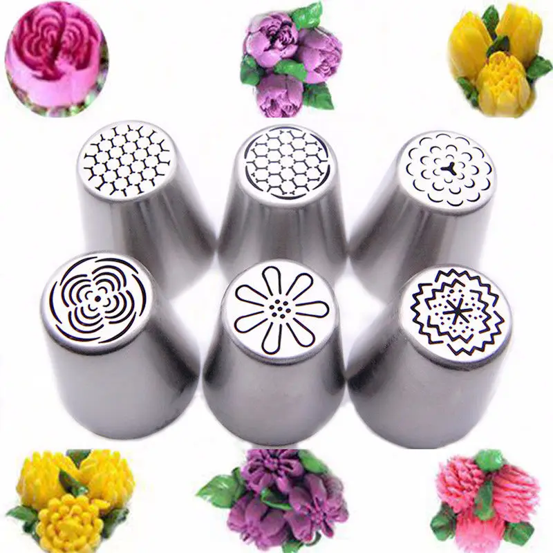 6PCS Russian Tulip Flower Cake Icing Piping Pastry Tips Nozzles Cupcake  Decorating Tools Baking Tool