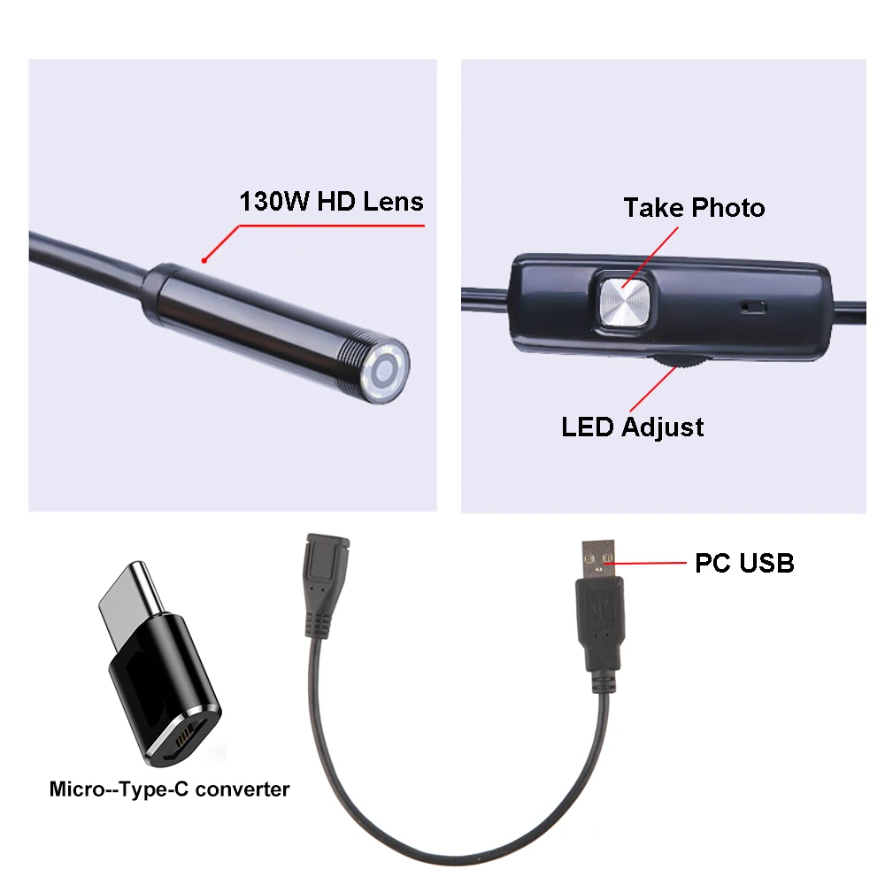 5 мм 7 эндоскопическая камера USB Type-C 3 в 1 Android бороскоп для смартфона ПК ноутбука