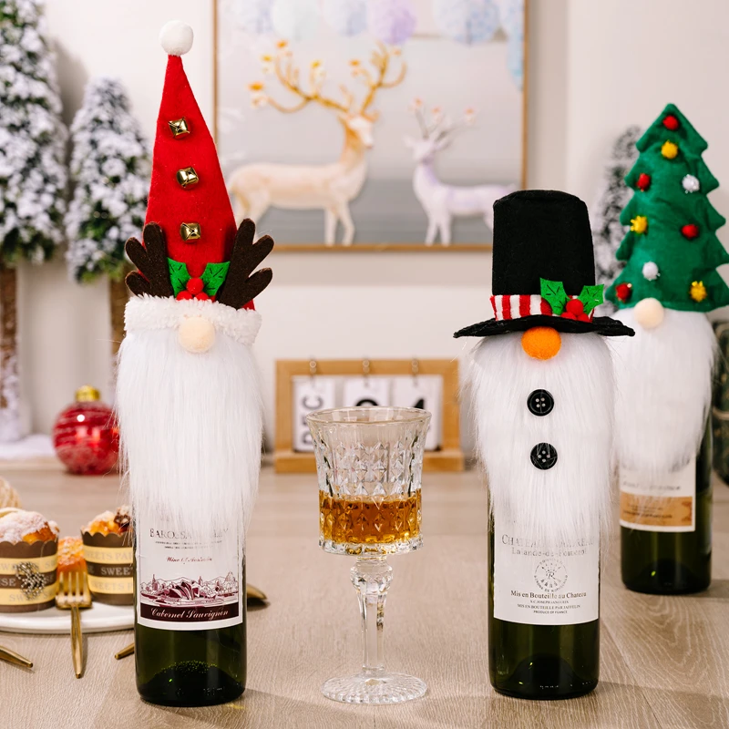 

LuanQI Red Green Christmas Wine Bottle Set Elk Snowman Christmas Tree 2022 Merry Christmas Decor For Home Navidad Table Ornament