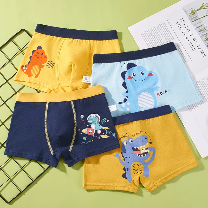 

4 Pcs High Quality Cartoon Cotton Childrens Underwear for Boys Cute Soft Box Briefs Teenage Underpants Students Panties 4-16T