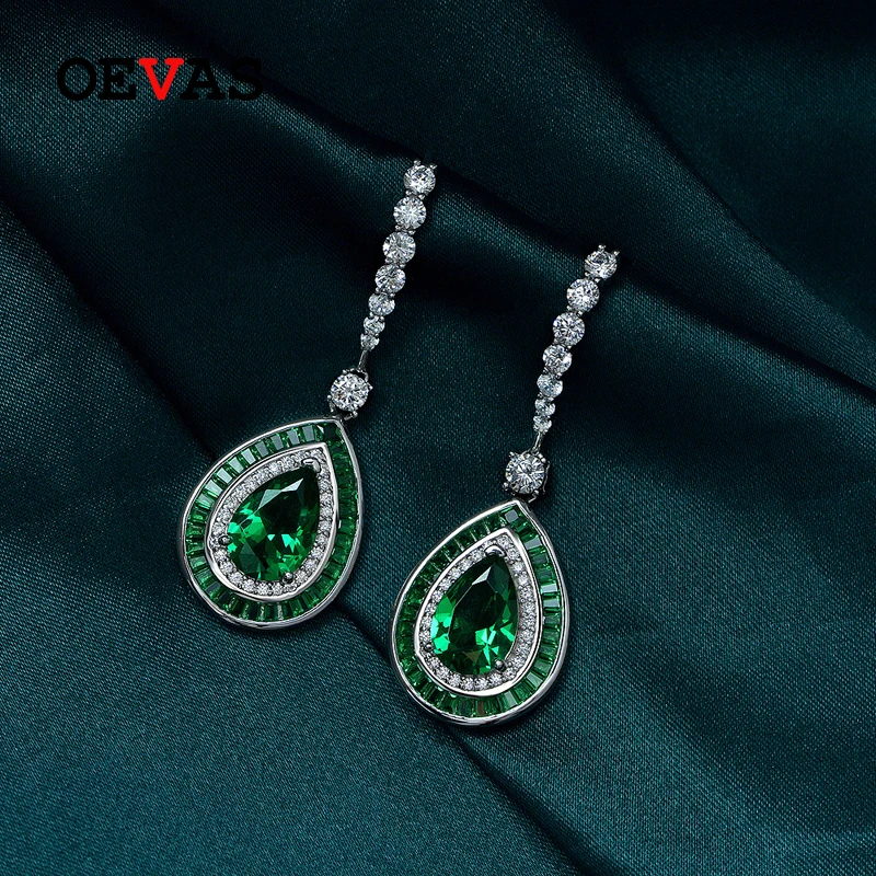 

OEVAS 100% 925 Sterling Silver 8*12mm Water Drop Ruby Emerald High Carbon Diamond Drop Earrings For Women Sparkling Fine Jewelry