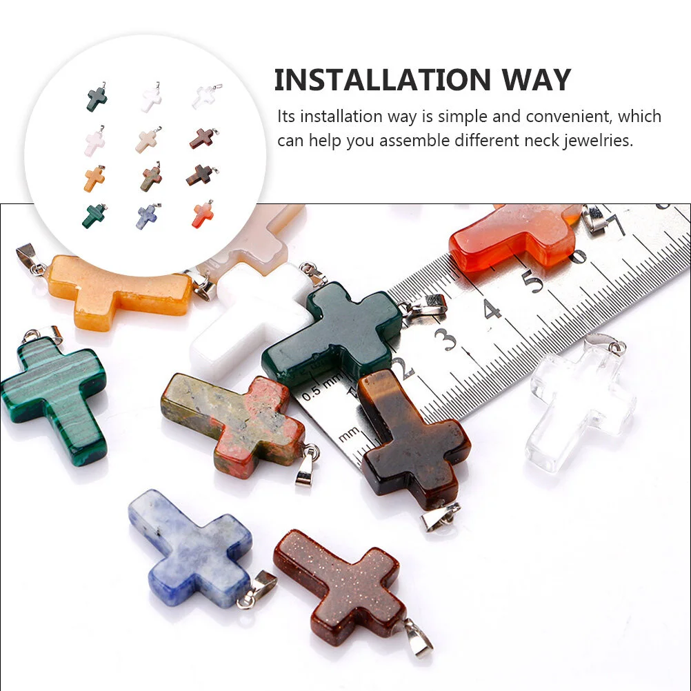 Natural Stone Pendant Crystals Decor Creative DIY Necklace Accessories Decorations Delicate Choker Cross-shaped Picture Jewelry