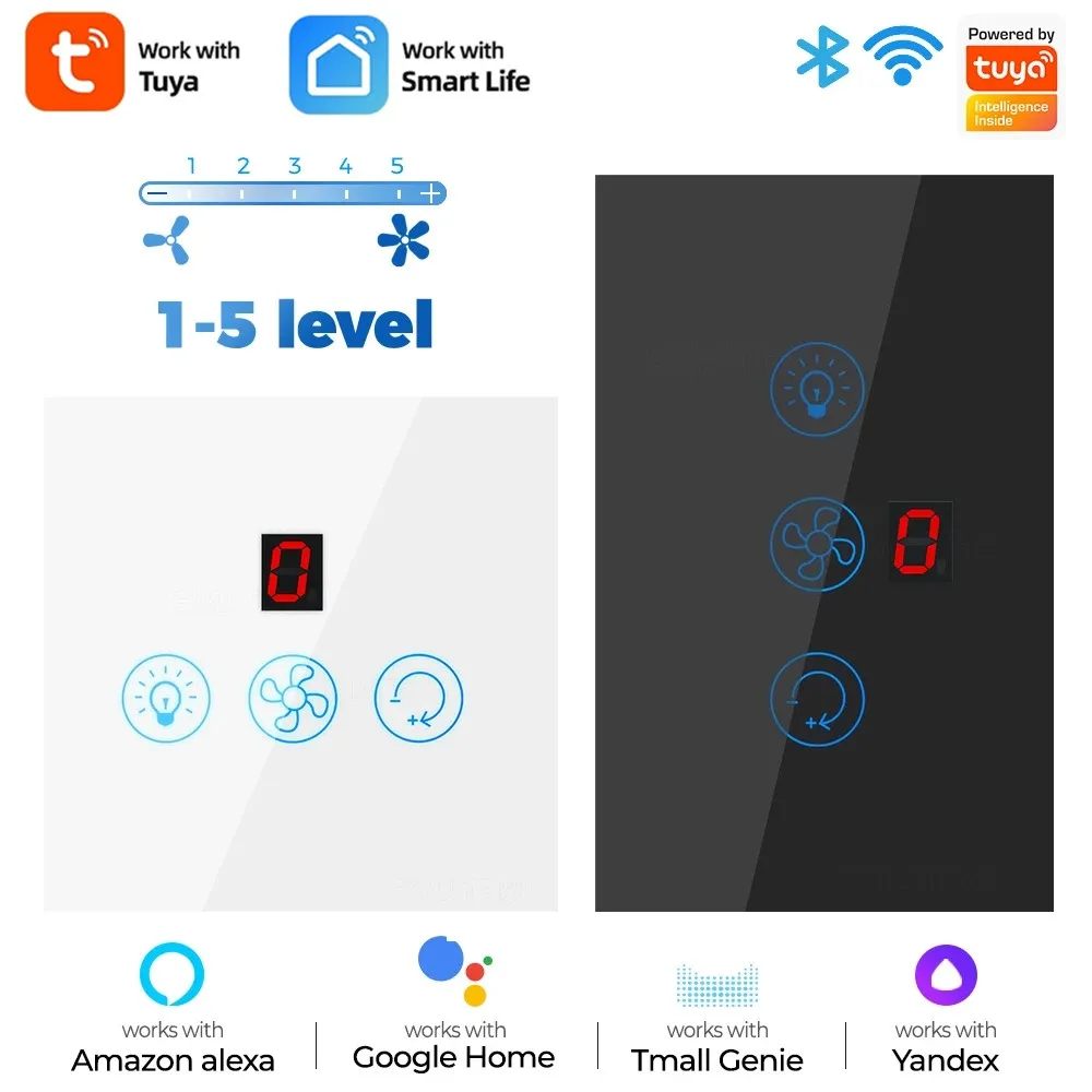 Tuya Smart WiFi Touch Switch EU US Brazil Fan Light Ceiling Lamp Speed Control Wall Glass Panel App Work With Alexa Google Home