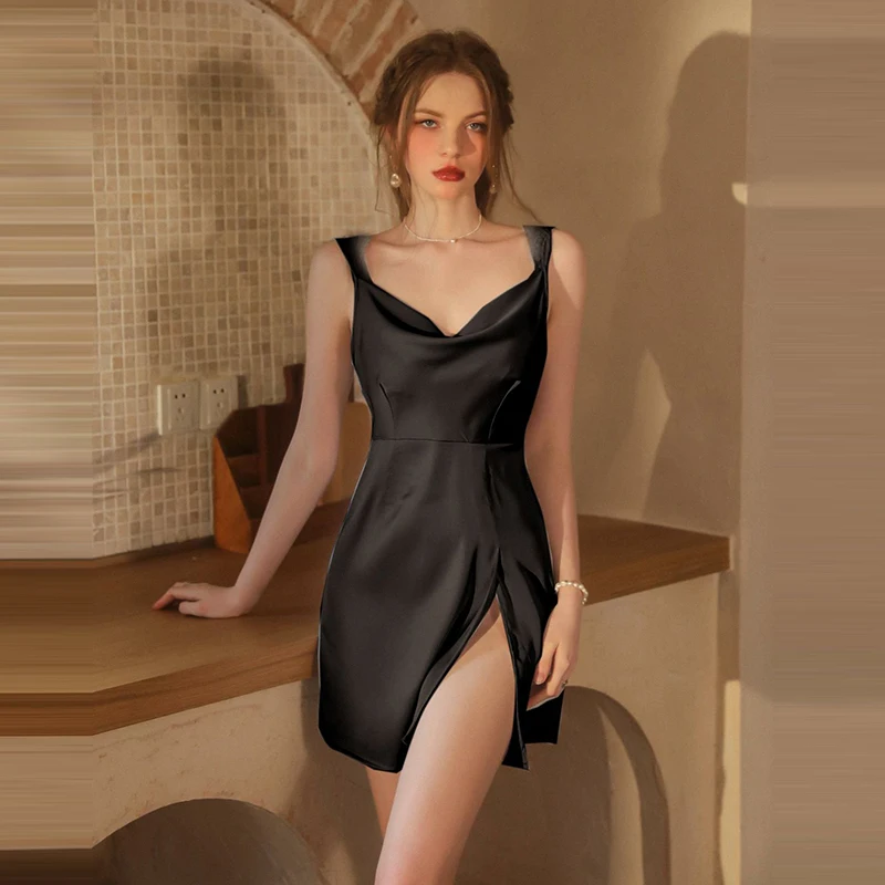 

New Black Temptation Pure Lust Lace Ultimate Sexy Women's Split Bottom Sleepwear Sleeveless Casual Sleepwear