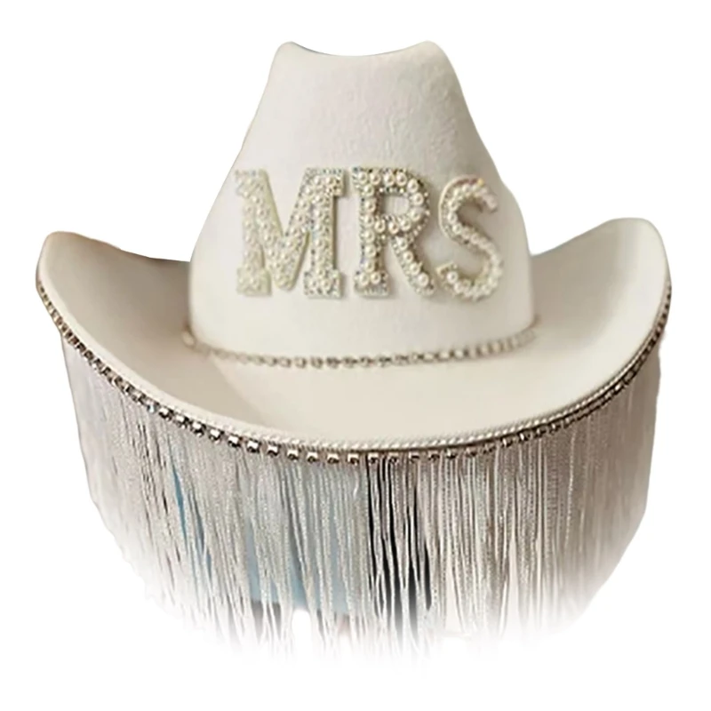 

Spring Elegant Cowgirl Hat Shinning MRS Letter Wedding Photo Costume Props