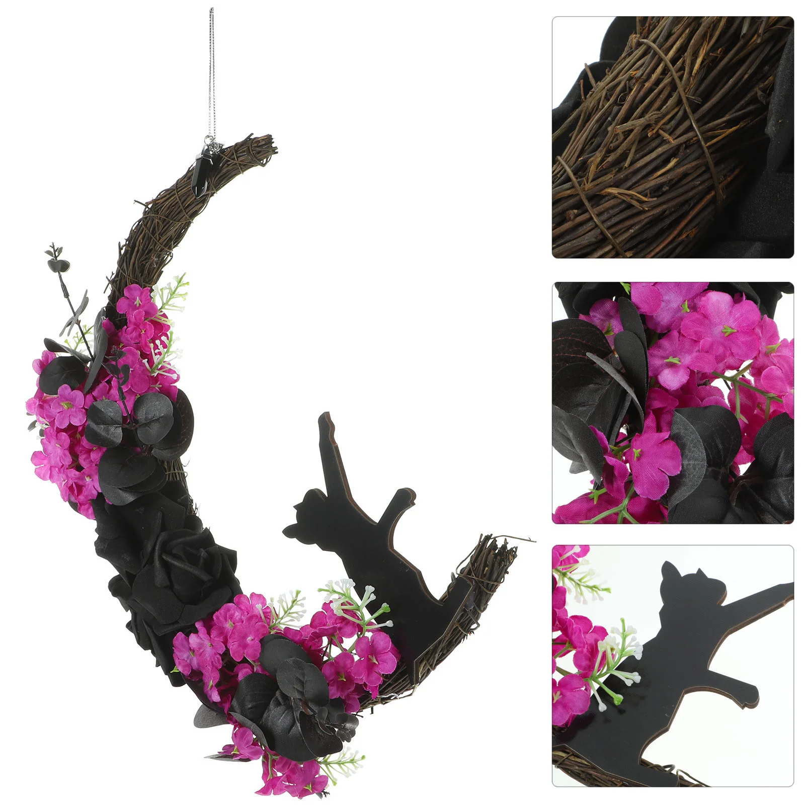 

Halloween Moon Wreath Decor Flower Garlands Rattan Circle Plastic Haunted House Hanging Wreaths Front Door Ornaments