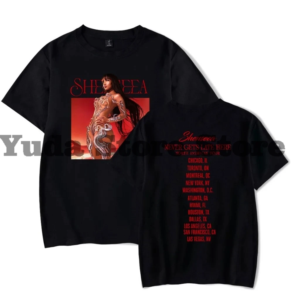 Футболка Shenseea Never Gets Late Here Tour Merch для женщин и мужчин модная футболка с круглым