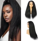 Парик Yaki без клея, 26 дюймов, 200 плотность, синтетические мягкие курчавые прямые парики, натуральный черный парик на сетке спереди для женщин, Детские волосы, предварительно выщипанные
