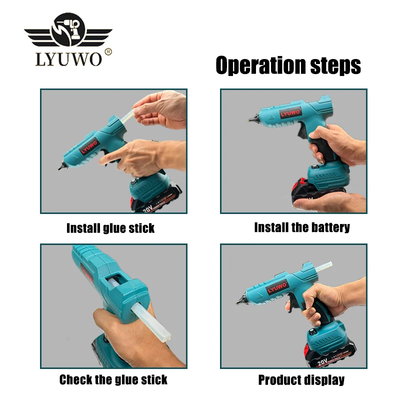 Клеевой пистолет LYUWO аккумуляторный 21 в 100 Вт 280 ° C 10 шт. 11 мм