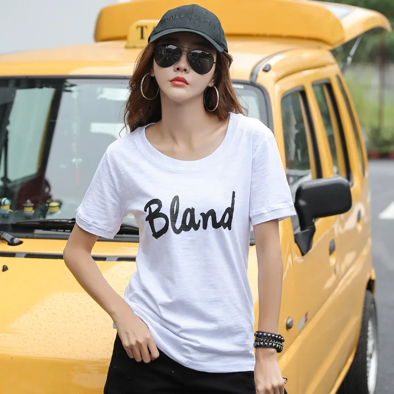 

New T Shirt Women Short Sleeve O Neck Letters Print Tshirt Loose Casual Basic Female Clothing Cotton Summer Tops Tees