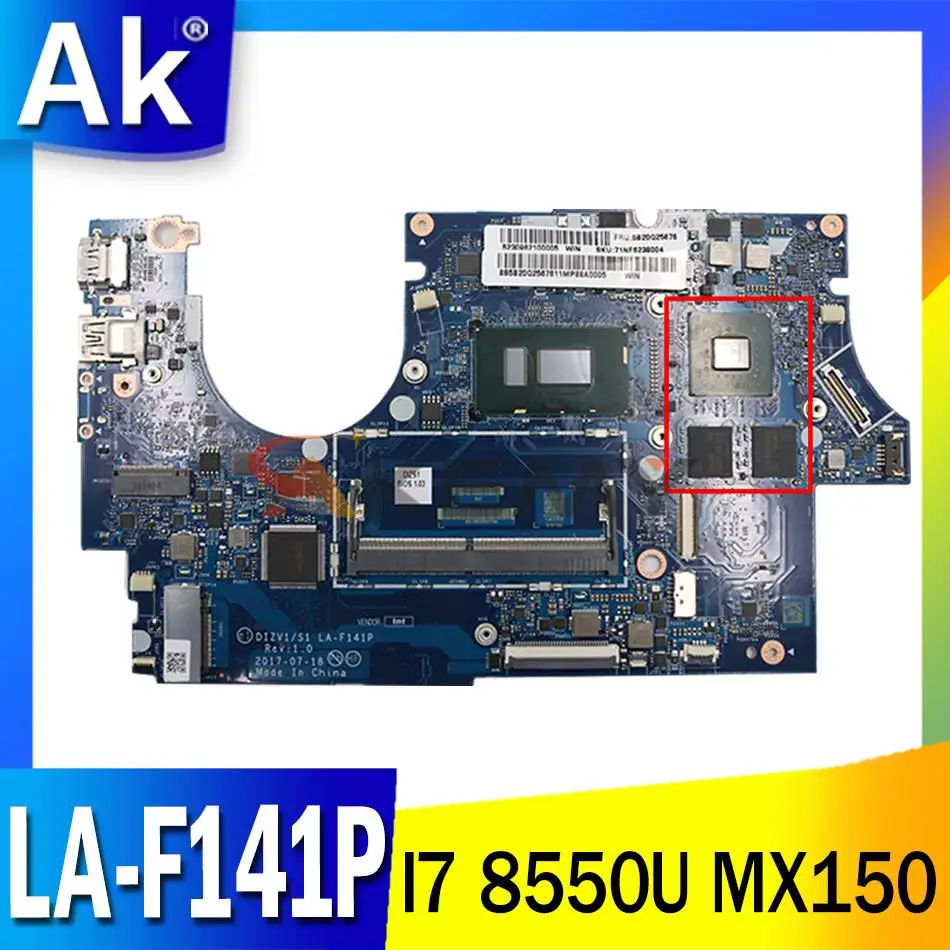 

For Lenovo 720S-14IKB laptop motherboard LA-F141P motherboard with CPU I7 8550U GPU MX150 100% test work sent