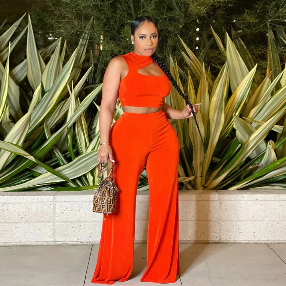 

Elegant Chic Two Piece Suit Sleeveless Wide Leg Pants Set Irregular Two Piece Solid Color Sexy OL Commuter Summer 2022 New