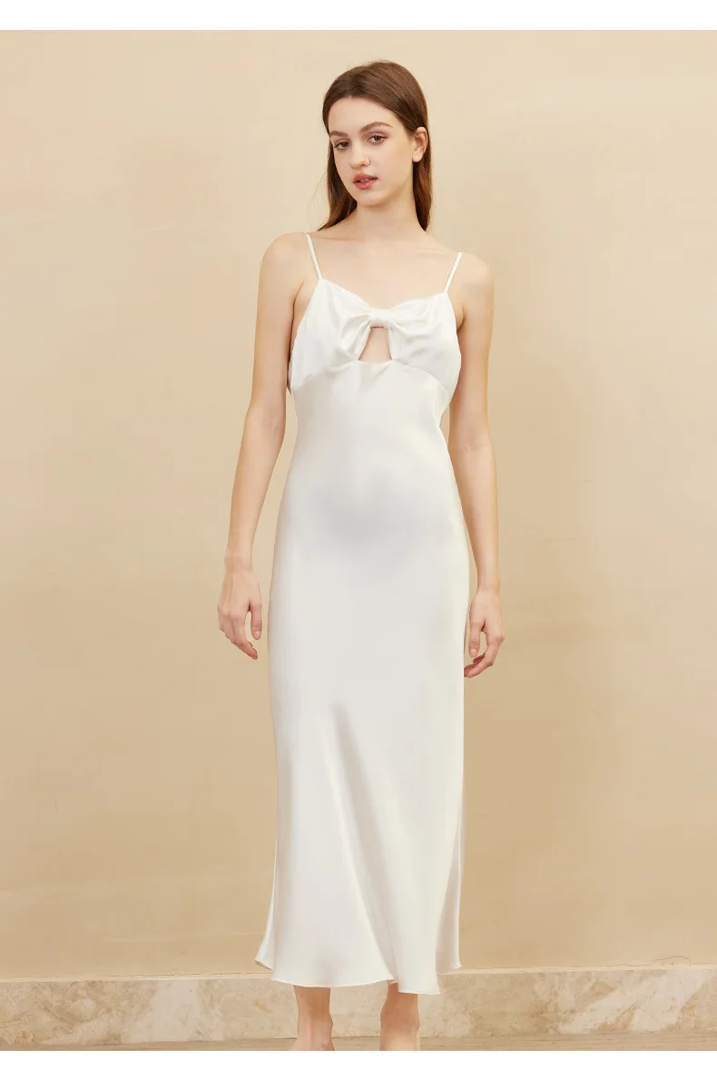 Сексуальное вечернее платье из 100% тутового шелка с бантом на груди тонких