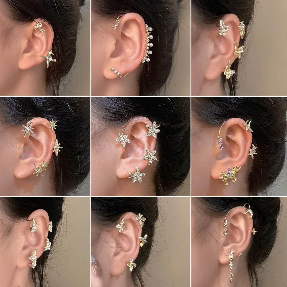 

Diamond inlaid butterfly earrings, female ornaments, no ear holes, ear bone clips, fashionable minority wing ear clips