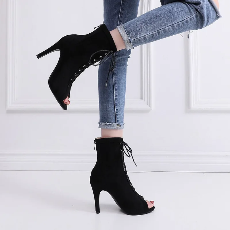 Женские ботинки на высоком каблуке черные туфли для латиноамериканских танцев