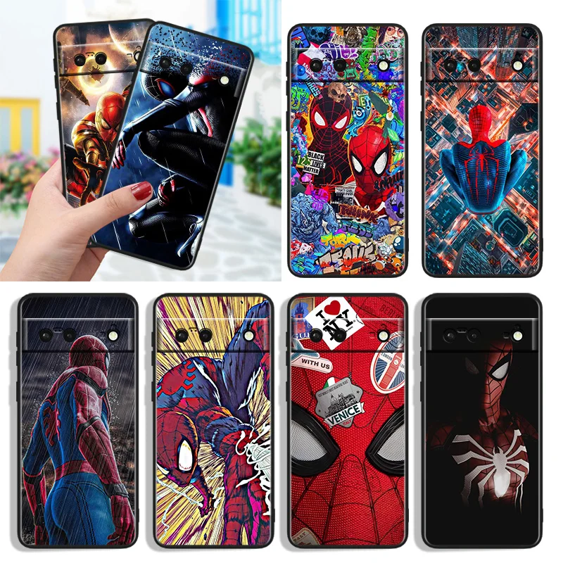 

Marvel Spider-Man Shockproof Cover for Google Pixel 7 6a 6 Pro 5 4 4A XL 5G Black Phone Case Shell Soft Fundas Capa