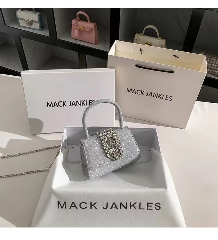 Высококачественная квадратная женская сумка с кристаллами и блестящими