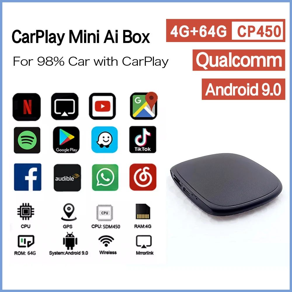 Carplay UX999 мини беспроводной Qualcomm 4 + 64G Автомобильный мультимедийный плеер для Benz Audi
