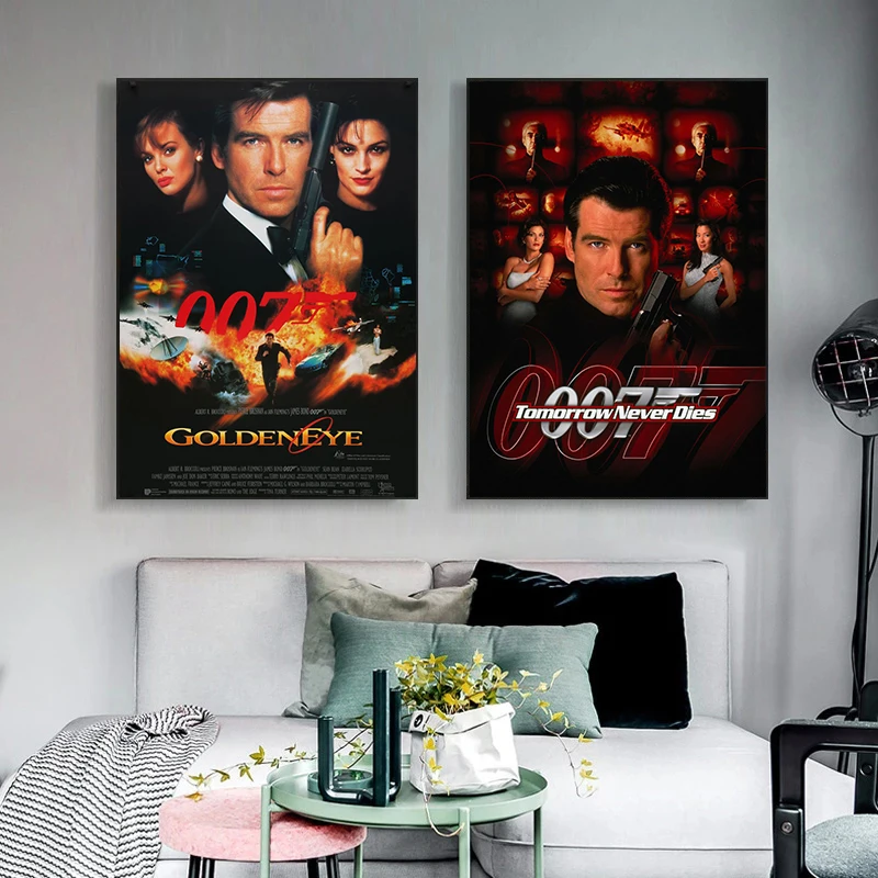

Classic Retro 007 Movie Canvas Posters No Time To Die Prints Wall Art Pictures for Living Room Home Decor Paintings Frameless