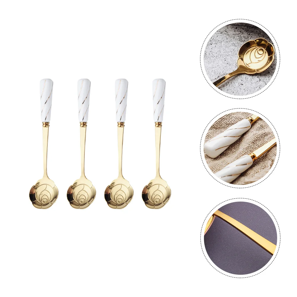 

Spoon Spoons Coffee Tea Dessert Stirring Ice Flower Cocktail Sugar Cream Small Metal Scoop Iced Servingsoup Vintage Teaspoon