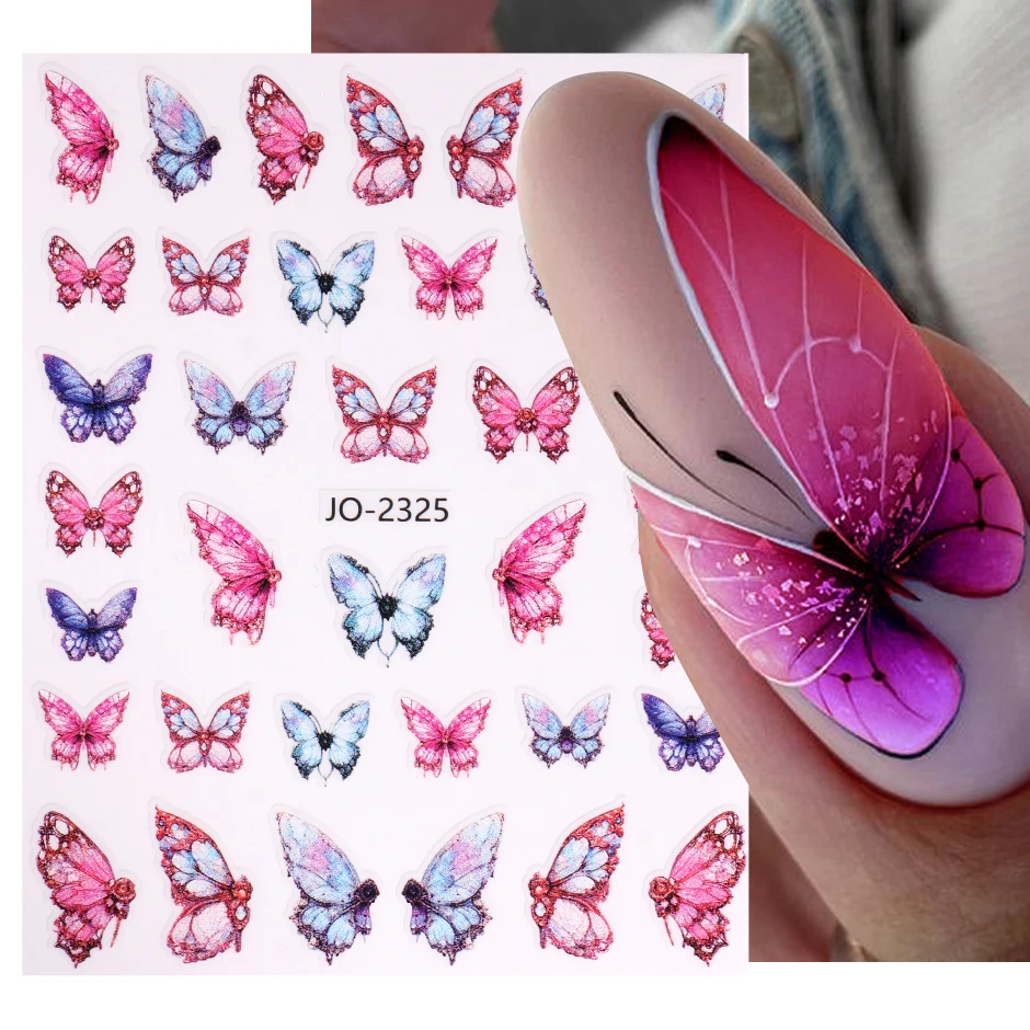 

3D Pink Purple Butterfly Nail Art Stickers Self-Adhesive 1Sheet Realistic Butterfly Decal Colorful Rainbow Butterfly Nail Slider