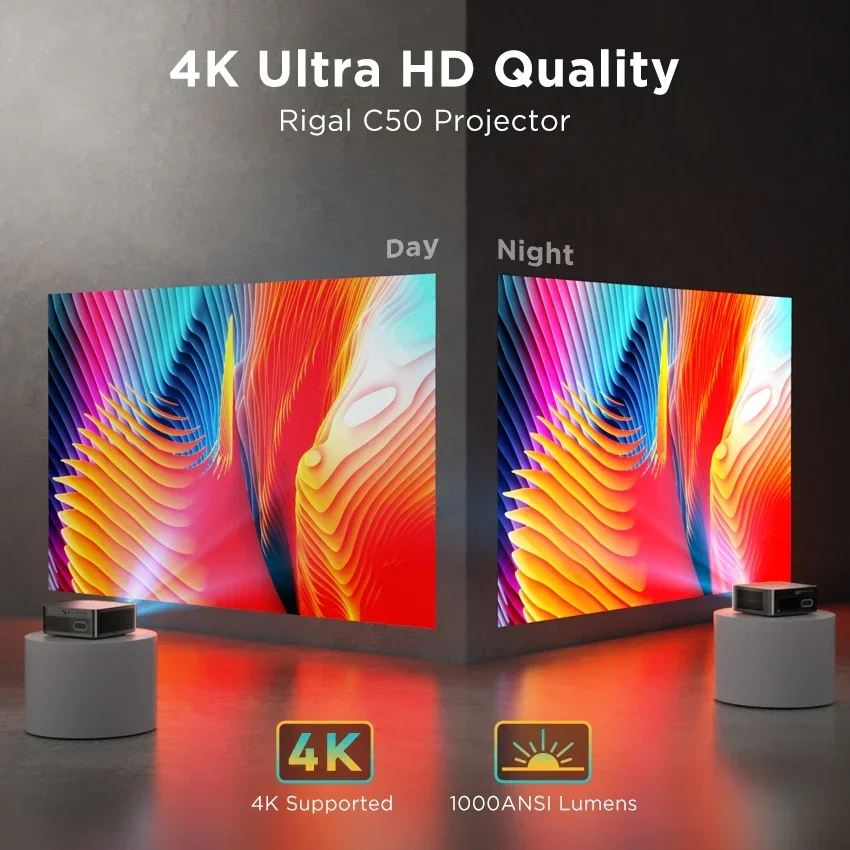 Фото Odm C50B 3D Led 4K 1080P проектор Ночные смартфоны с автоматическим зумом 4K Офисный и домашний Android-проектор для дневных презентаций №2