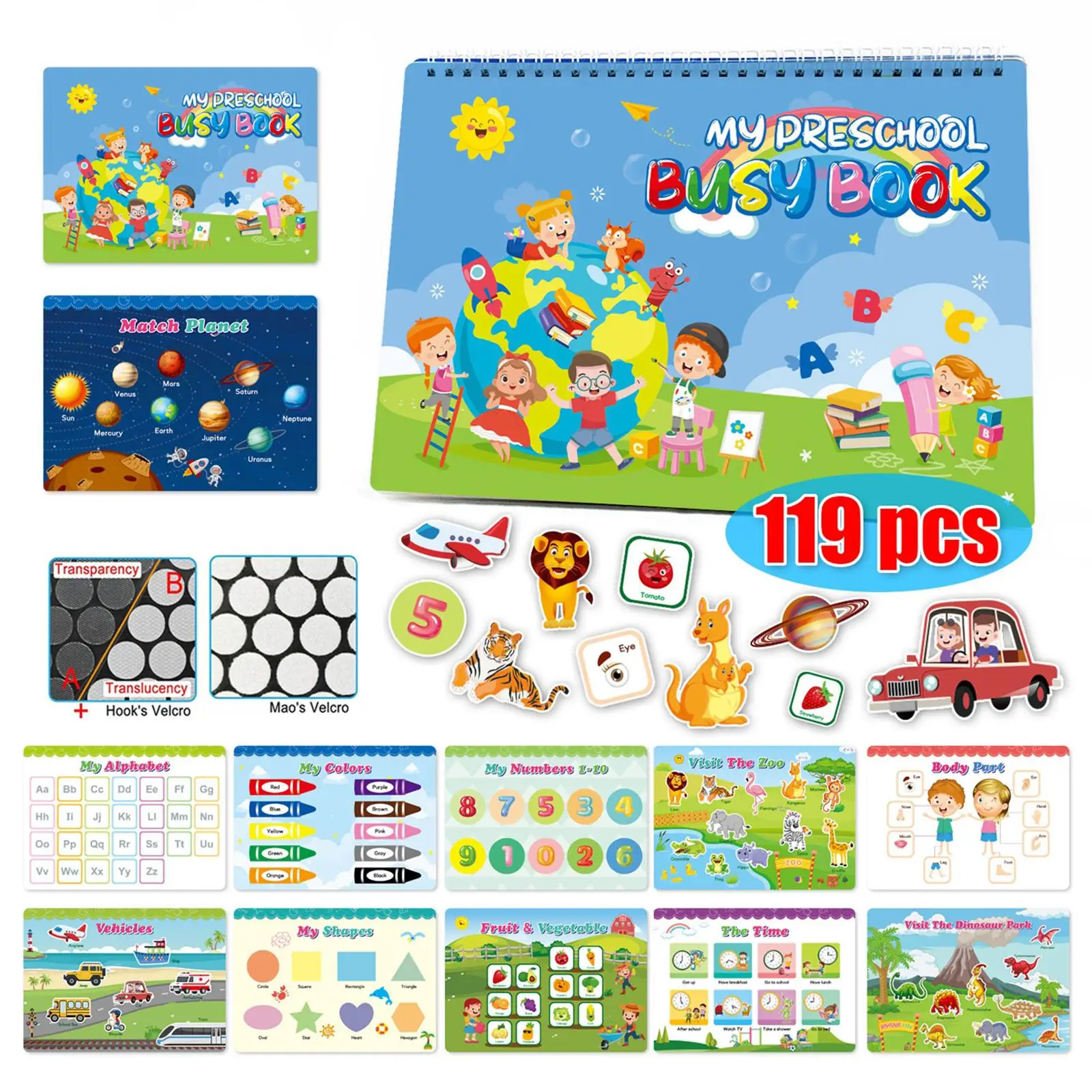 

Educational for Kids, Binder Learning Materials Spell Toy 11 Themes Words Brain Teaser for Learning Develops Fine