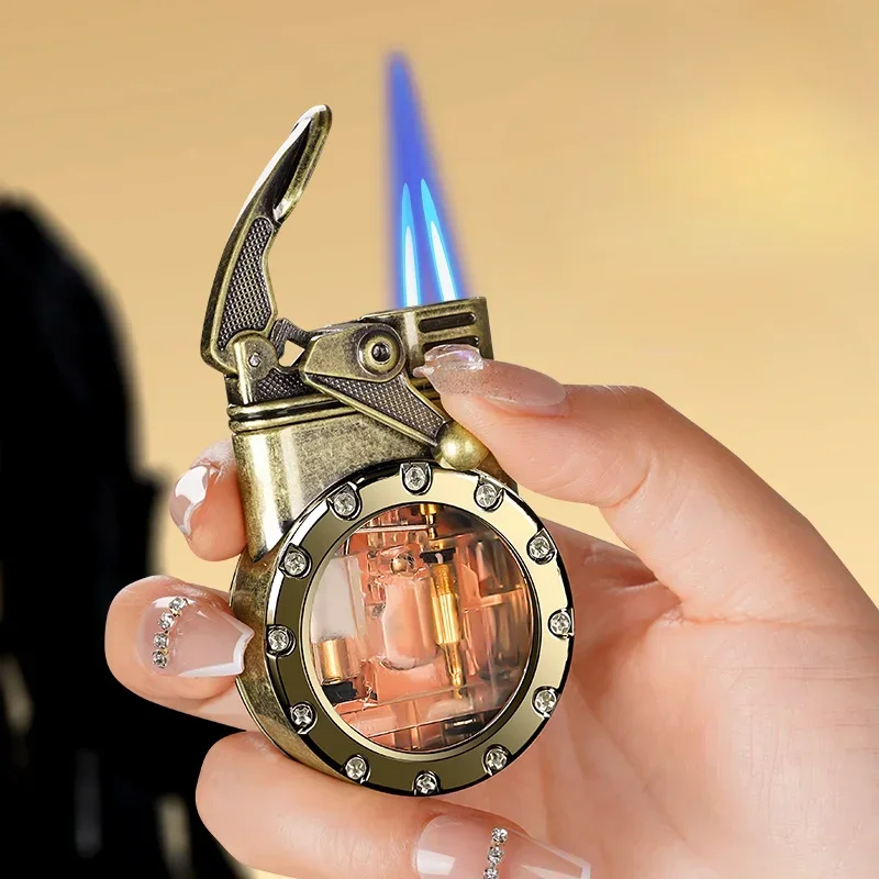 Креативная прямая двойная зажигалка с пламенем индивидуальный рокер прозрачная