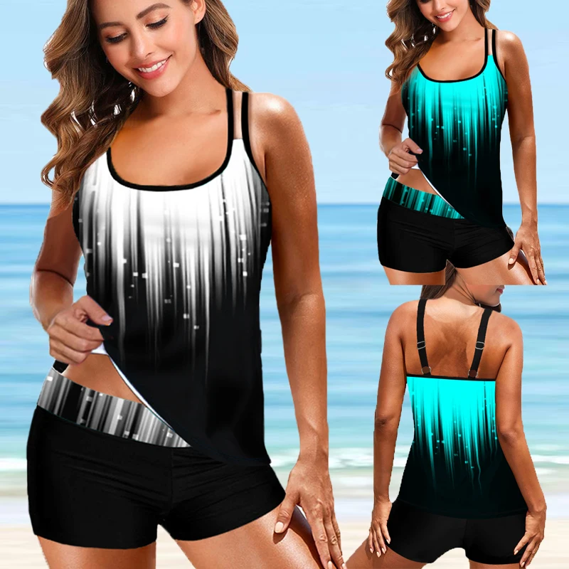 Woman Sexy Bikinis Swimwear Women Tankini Plus Size Bikini Set Digital Print Adjustable Strap Split Swimsuit New Bathing Suit