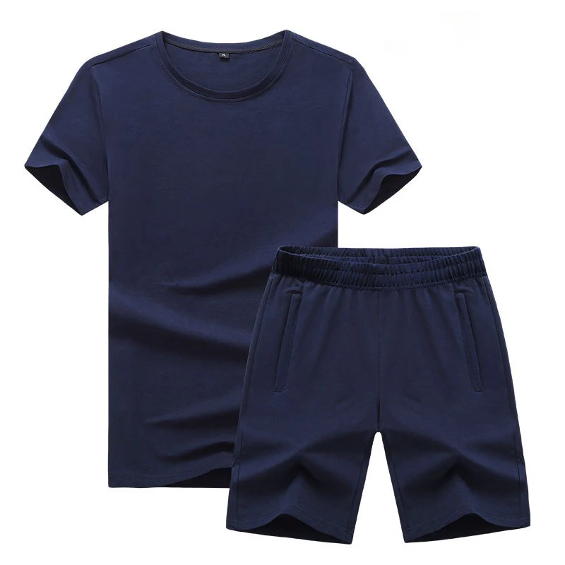 Summer Men Tracksuit 2 Pieces New Fashion Oversized T Shirts Set For Men's Tshirts Solid Color Cotton O Neck Casual Sportswear