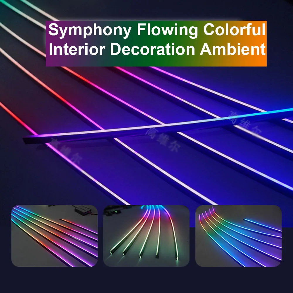 Двухзонная 18 в 1 RGB LED симфония автомобильных фоновых светов 64 цвета интерьера, акриловая лампа-направляющая волоконная оптика универсальная атмосфера 12V включена.