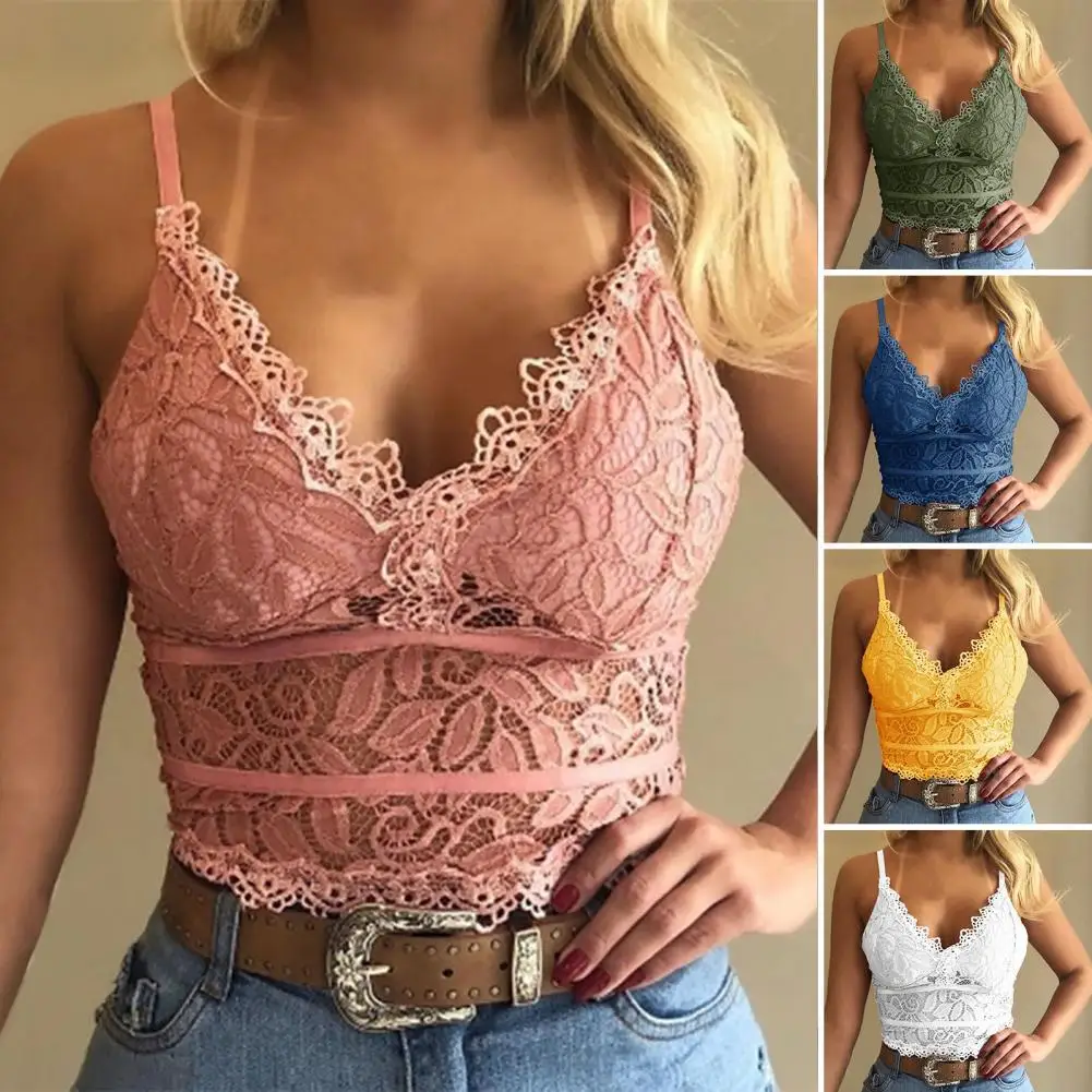 

Pullover Vest Pure Colors Crop Top Sweet Lace Casual Underwear Top