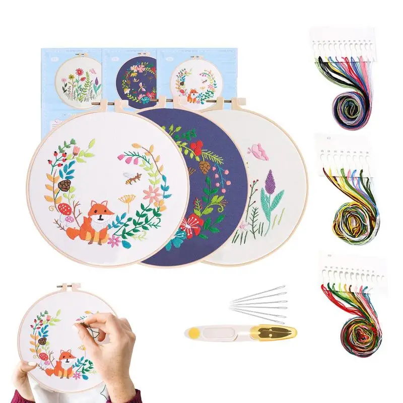 

Flower Embroidery Kit 3 Pack Embroidery Kit For Beginners Embroidery Kit Stamped Cross Kits With Cute Flowers And Plants For