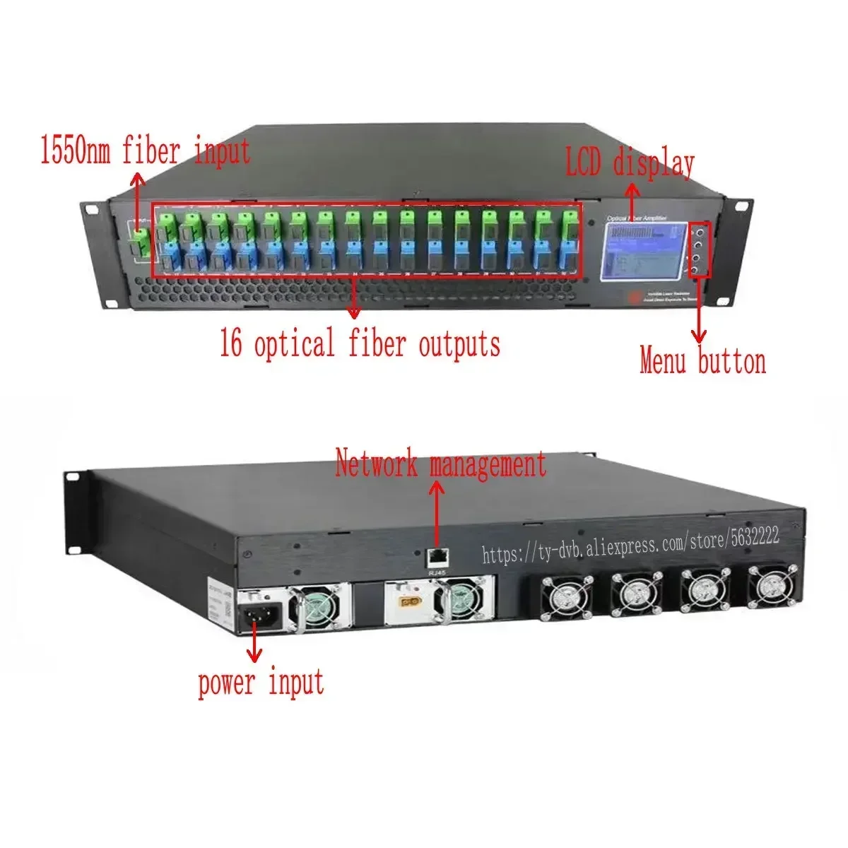 Фото Горячая распродажа: 2U CATV FTTH EDFA 16-портовый 23 дБ выходной WDM 1550 нм эрбиевый оптоволоконный усилитель №4