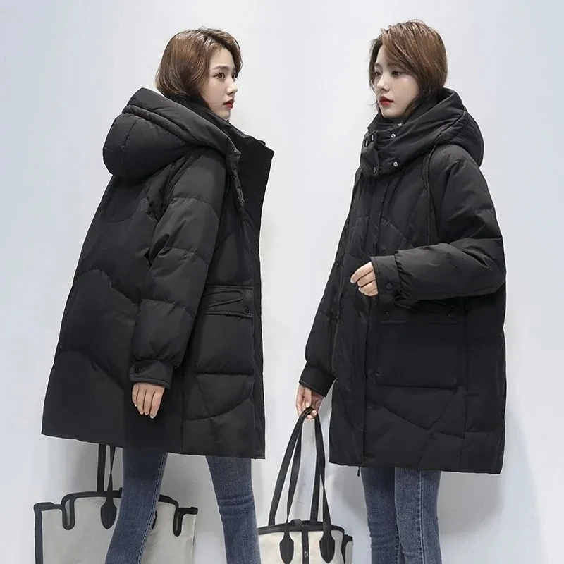 2022 Winter Warm Jackets Womens Korean Loose Cotton Parkas Coat Mid-Length Down Cotton Parkas Jacket Thicken Warm Hooded Outwear