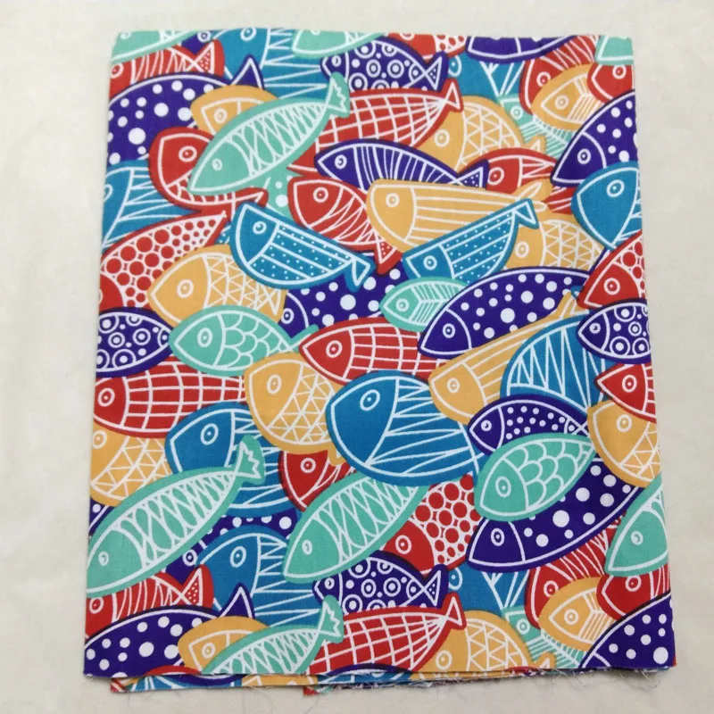 Традиционная мультяшная хлопковая ткань с принтом рыбы для самостоятельного