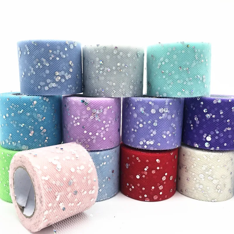 

Wedding Decoration 22m 5cm Sequined Sequined Tulle Roll Organza Marriage Tulle Fabric Skirt Dress DIY Baby Shower Party Supplies
