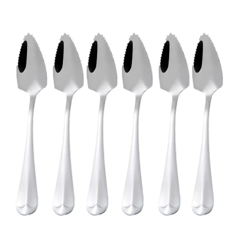 

6pcs Spoon Grapefruit Serrated Spoons Dessert Oval Watermelonstainless Steelcurved