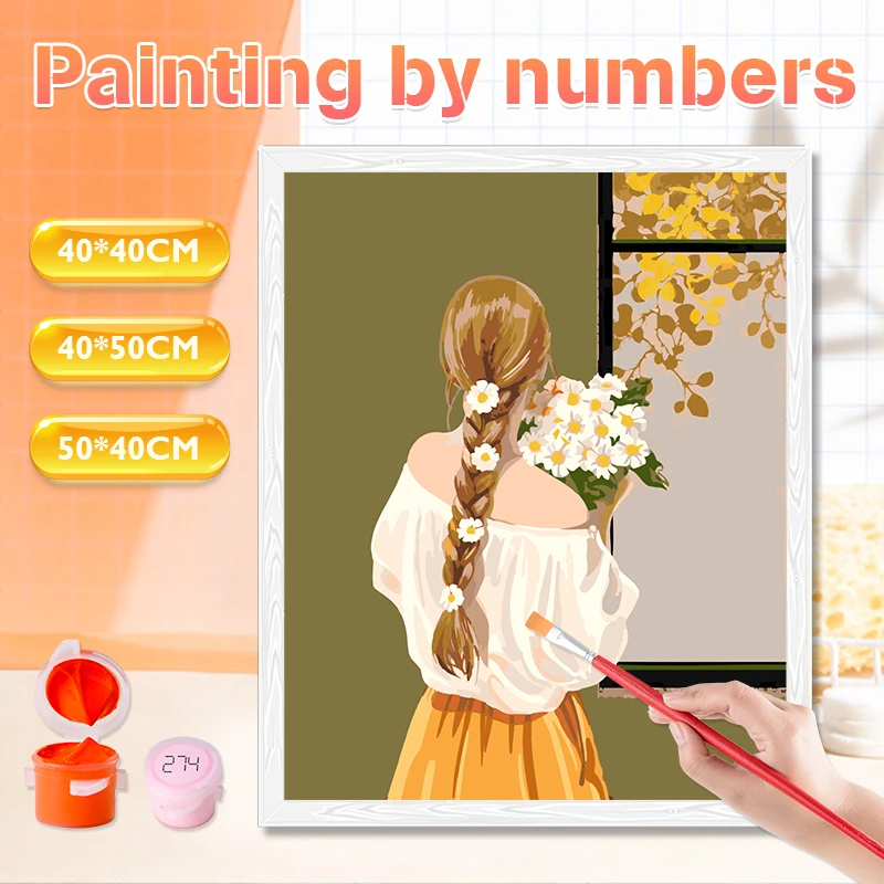 Diy раскраска мультфильм исцеляющая спина длинная девушка цифровая масляная