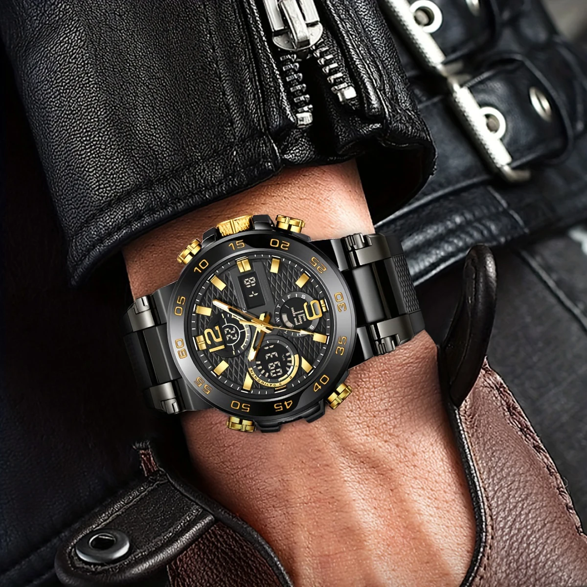 Фото Новые часы для мужчин, водонепроницаемые часы-будильник, Reloj Hombre, ЖК-дисплей, наручные часы с двойным дисплеем, кварцевые спортивные мужские часы №2