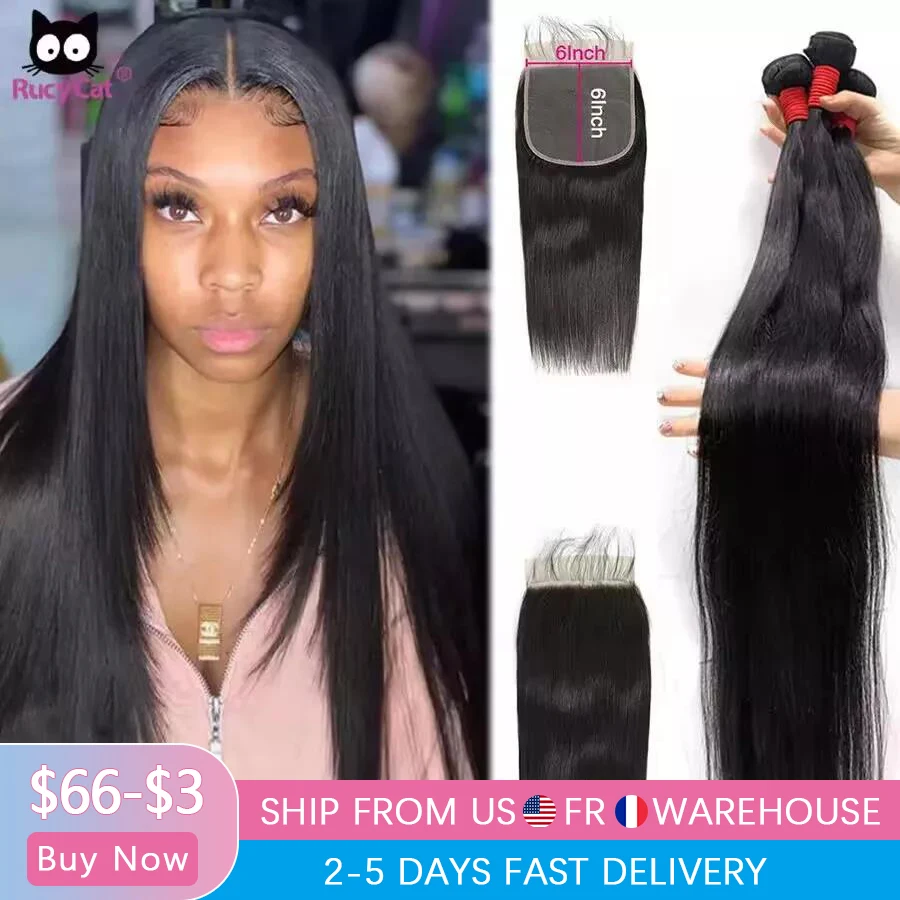 

Rucycat Straight Human Hair Bundles With Closure 38 40 Inch Bone Straight Hair Bundles Brazilian Weave Hair Bundles With Closure