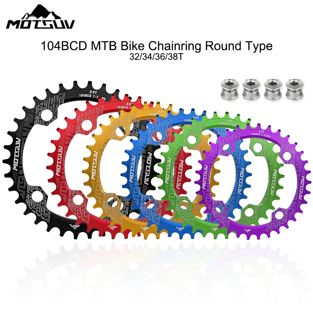 

Круглая цепь MOTSUV 104BCD для горного велосипеда, коленчатая звезда 32/34/36/38T, 6 цветов, детали для горного велосипеда