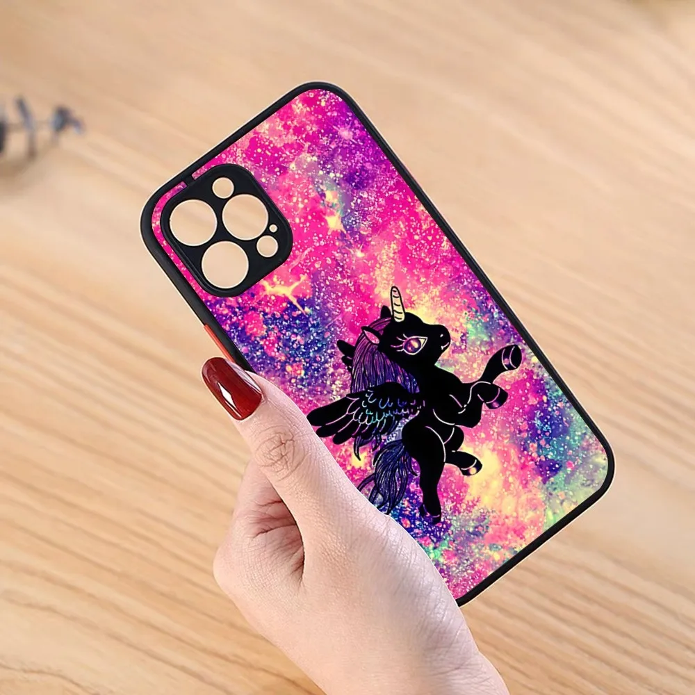 Розовый Радужный чехол для телефона с единорогом черный iPhone 13ProMax 15 12 11 14 Pro Max Mini 8 7