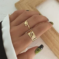 punk gold color wide chain hollow rings set for women girls fashion irregular finger rings gift jewelry party