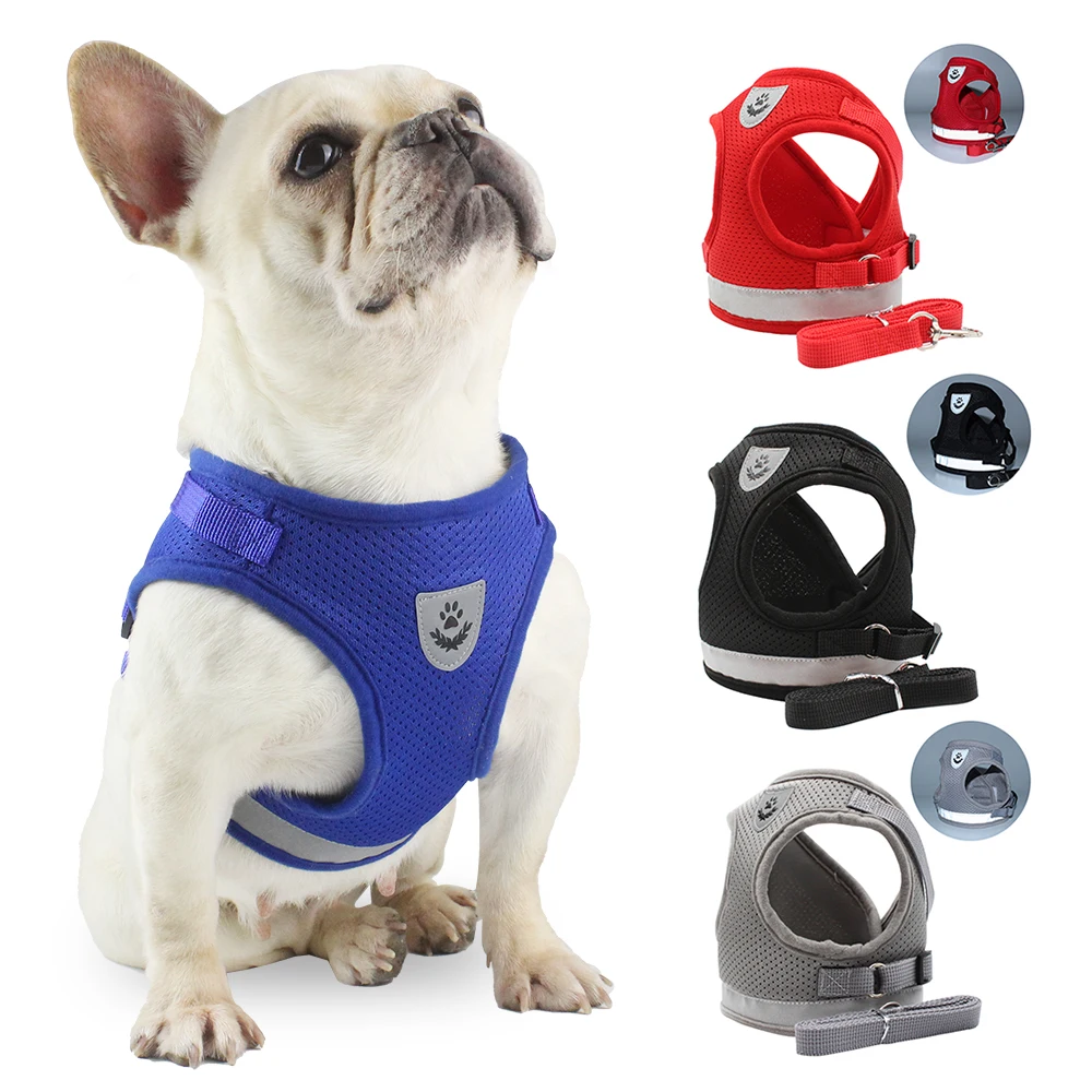 New Adjustable Dog Harness Personalized Reflective Dog Harness Vest Breathable Pet Harness Leash For Small Medium Large Dogs