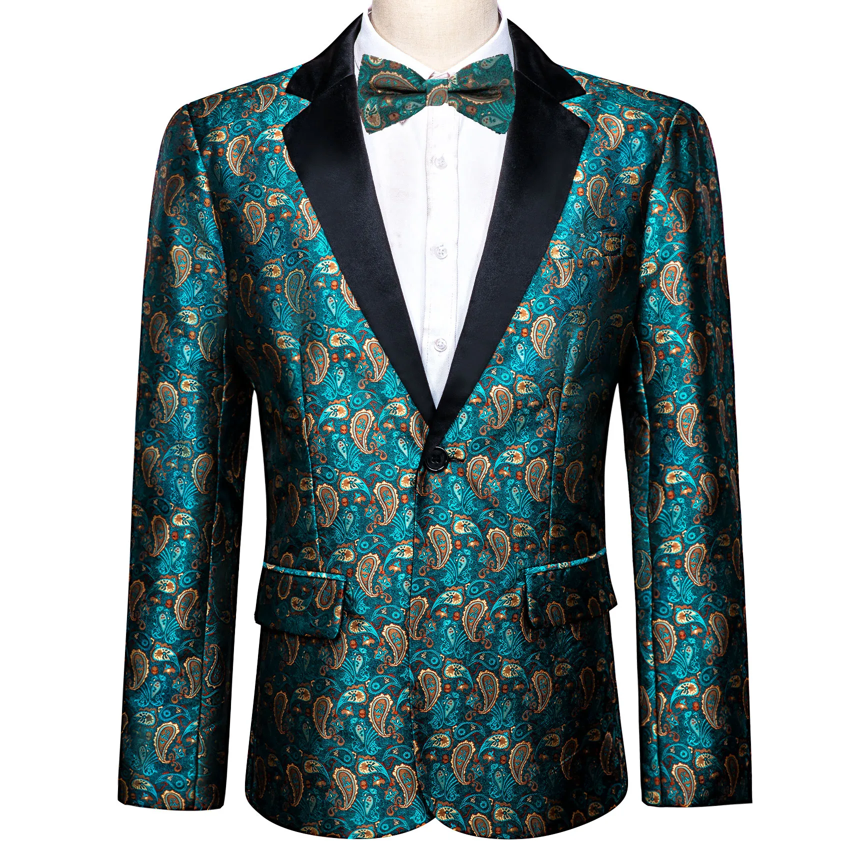 

Barry.Wang Fashion Teal Men Leisure Blazer Woven Paisley Single Breasting Formal Suits Business Party Wedding Designer ZZ-0100