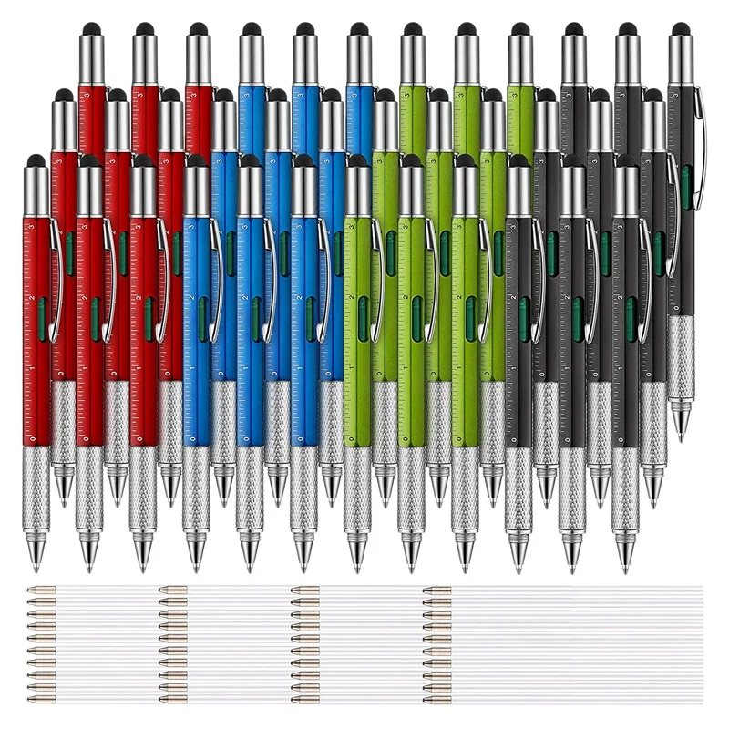 

36 Pcs 4 Colors 6 In 1 Multitool Ballpoint Pens Gift Tool Pen Personalized Pen Tool Gadget Pen Gift For Men