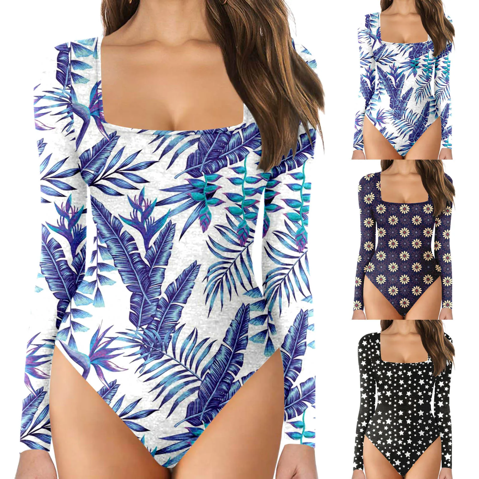 

Women's Low-Neck Sexy Jumpsuit Set Long Sleeve Tops Bodysuit Jumpsuit Long Sleeve Sexy Short Romper Bodysuit Blouse for Women